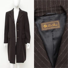 Authentic Women's Loro Piana Wool Striped Brown Coat Jacket Size IT 42,~US 8