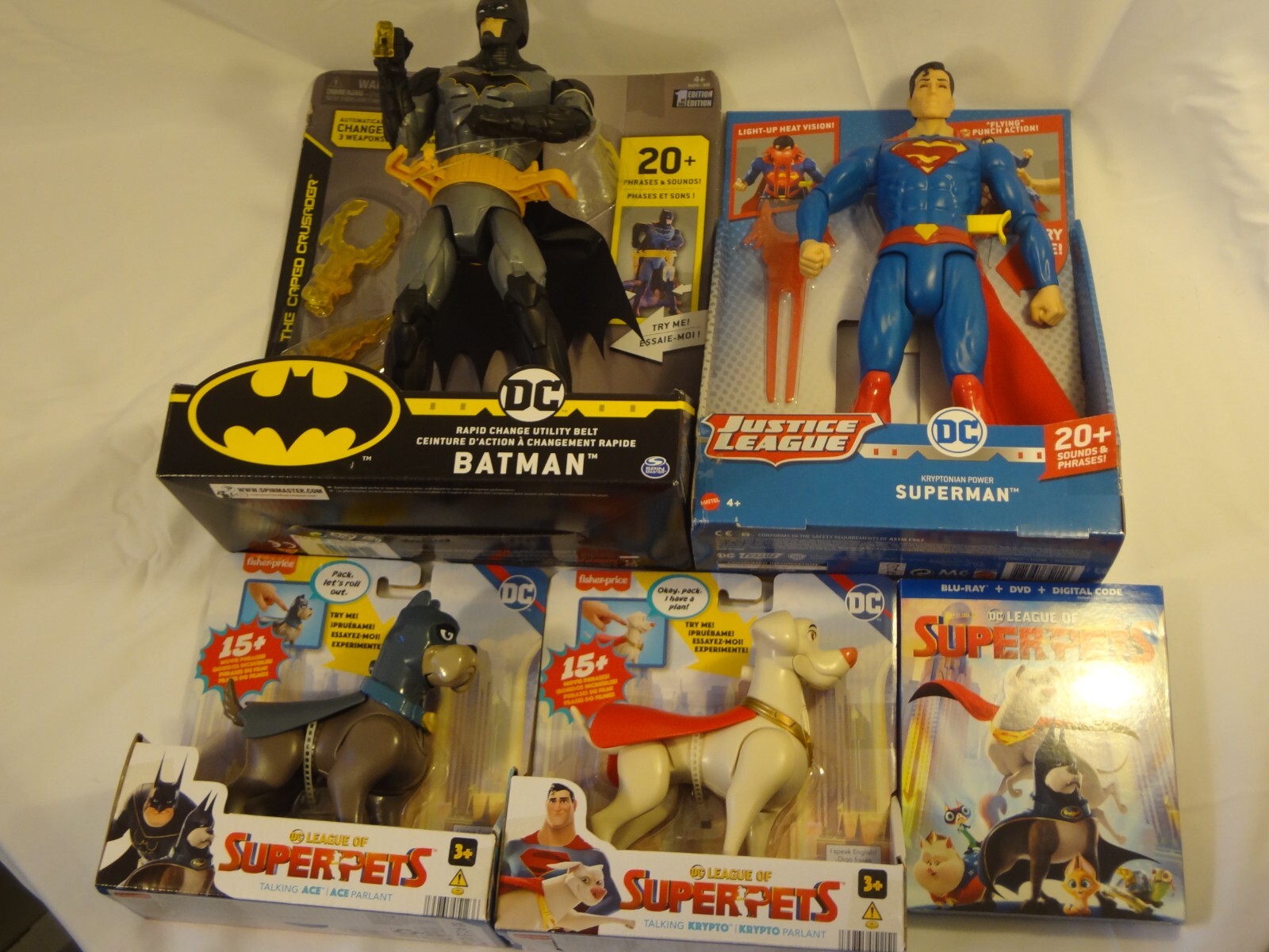 DC Action Figures Electronic Set BATMAN, SUPERMAN, Talking Ace, Talking Krypto