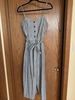Active USA black and white striped button front  jumpsuit size Large