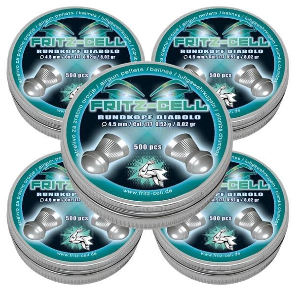 5 x 500 Fritz Cell Rundkopf 4,5 mm Diabolos für Luftgewehr oder Luftpistole