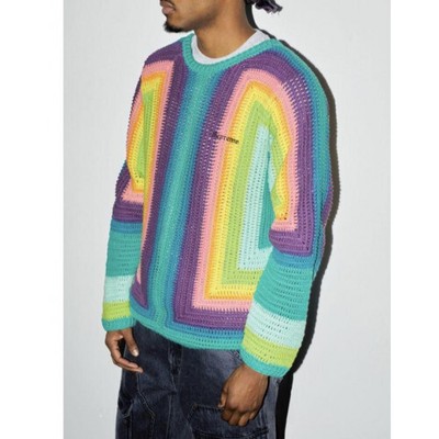 Supreme Hand Crocheted Sweater knit pullover Size XL Multicolor 