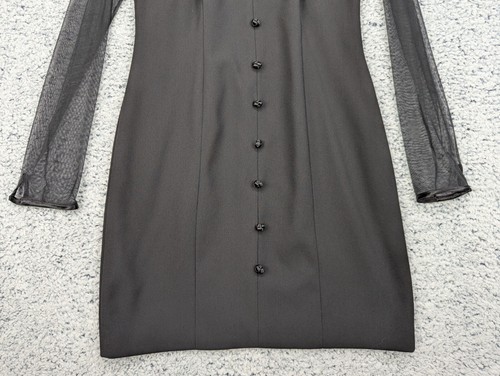 Vintage Laundry Shelli Segal Mini Dress Womens 8P Sheer Sleeve 90s Goth Academia - Picture 5 of 11