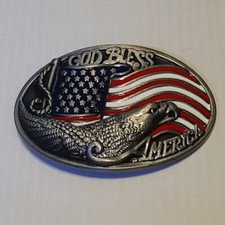 U.S.A. AMERICAN FLAG GOD BLESS AMERICA Metal Belt Buckle