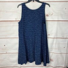 Gap Dress Womens L Blue Stripe Swing Tank Sleeveless V-Back Cotton Knit Pullover