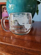 Vintage Nestle Hand Blown Clear Glass Mug w/Etched World Globe 1979 3" x 3"