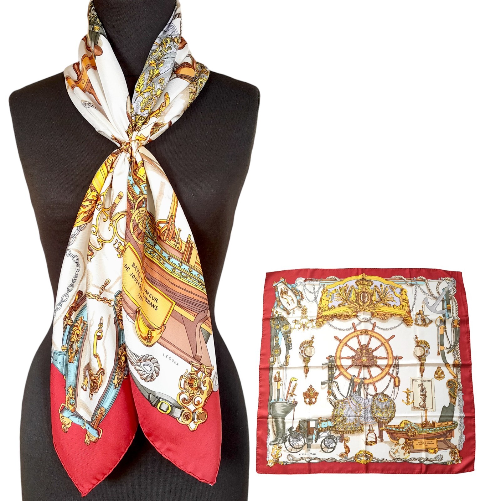 Hermes Musee Museum Carre 90 Silk 100% Scarf Vintage Rare Red