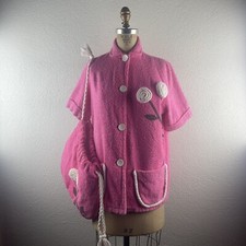 Vintage l 50s S Terrycloth Floral Pinup Rockabilly Swim Jacket Coverup Beach Bag