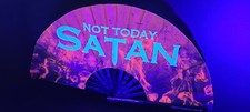 Not today Satan 14" UV glow bamboo clack fan for parties circuit