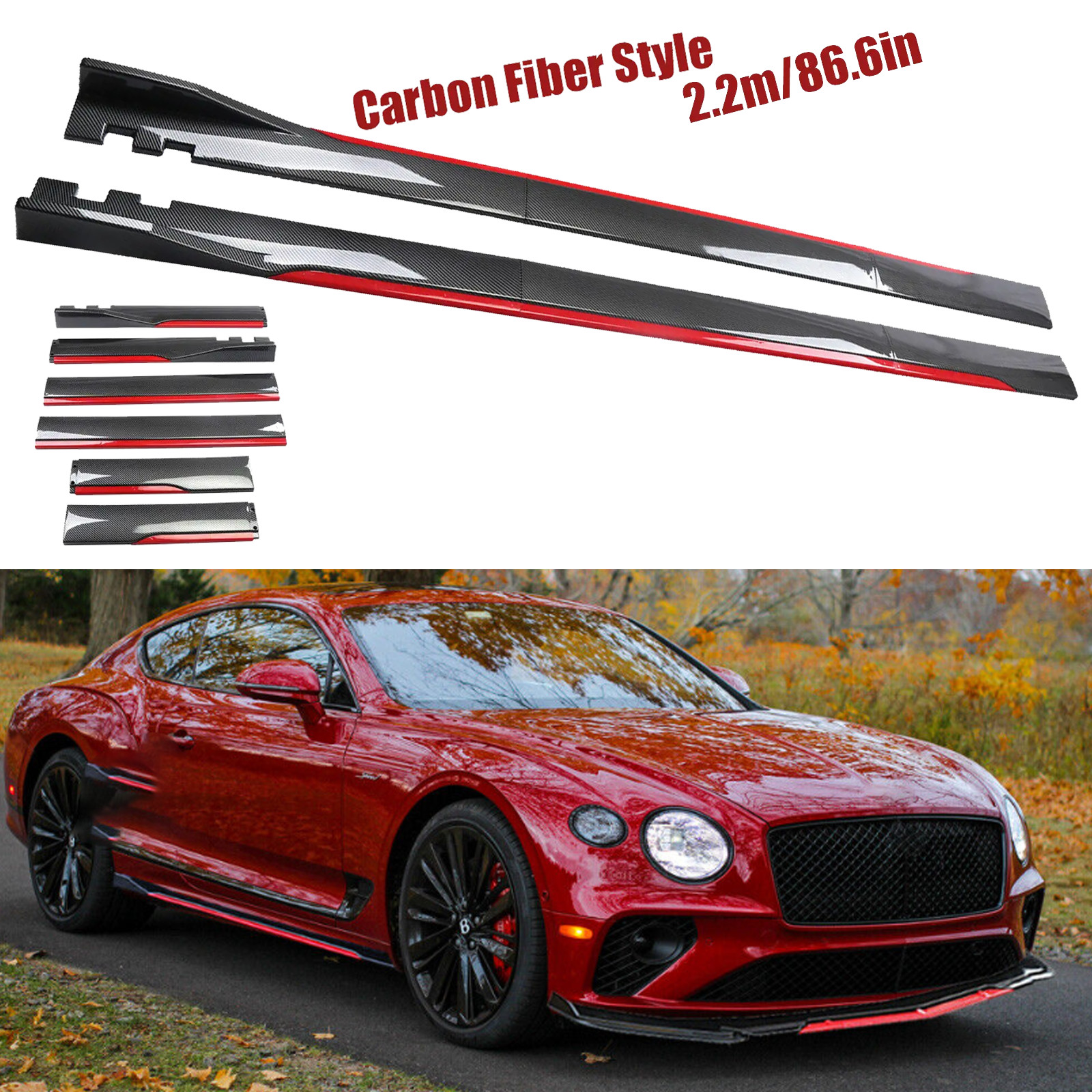 Carbon Fiber Look 86.6" Side Skirt Extension Spoiler Splitter For Bentley C
