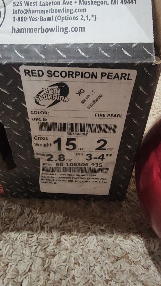 Hammer Red Scorpion Pearl Overseas Bowling Ball | 15 Pounds | 3-4