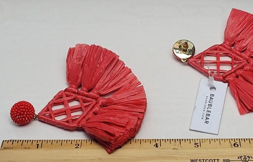 BAUBLEBAR Statement Fashion Red Fringe Lightweight Dangle Drop Pierced Earrings - Picture 4 of 4