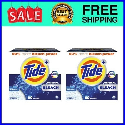 Tide Plus Bleach Powder Laundry Detergent, Original, 89 Loads, 144 oz 2 Pack