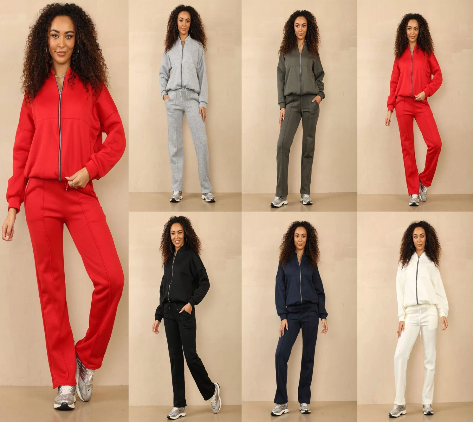 Ladies Tracksuit Fleece Loungewear Bomber Zipper Jacket Pocket Trouser 2Pcs Set