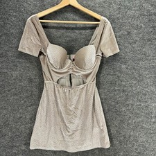 La Seuza Dress Women M Beige Mini Short Sweatheart Zipper Short Sleeve