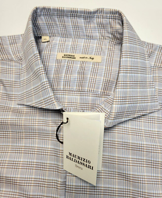 NEW Maurizio Balsassari Brera PLAID Check Button Shirt Men XL X-LARGE Blue Beige