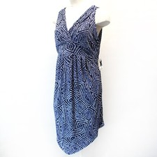 Karen Kane plus stretchy slinky travelers V-neck sleeveless dress blue print 2X
