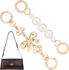 2 Pcs Gold Bow Bag Extender Chain, Metal Pearl Extender Chains, Bow Pattern Purs