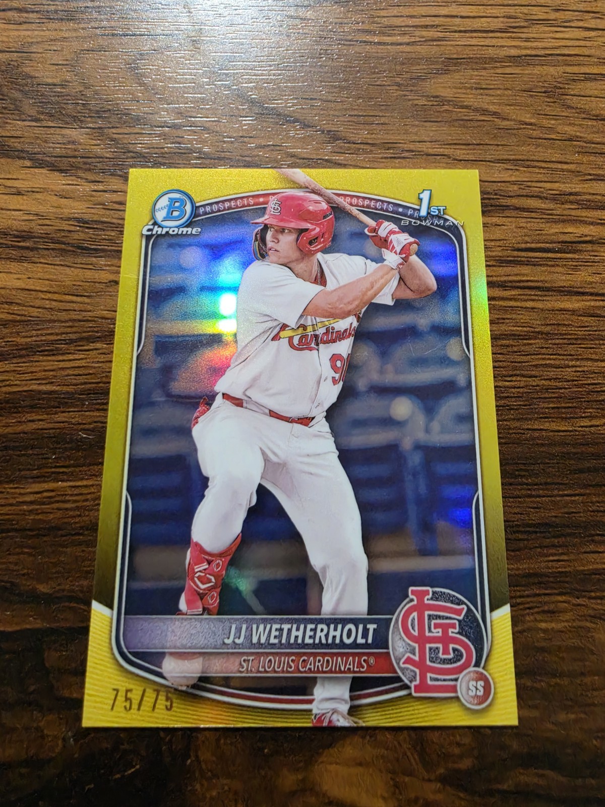 2025 Bowman Chrome 1st JJ WETHERHOLT #BCP-22 TRUE YELLOW REFRACTOR /75 Surface 