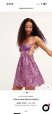 For Love & Lemons Tonya Mini Dress S Purple Paisley Sweetheart Backless Tie