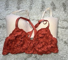 Lot Of 2 Aerie Real Me Wireless Bra 38DD Pale Pink Wireless Lace Bralette XL