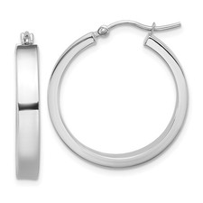 14k White Gold Polished Hoop Earrings for Women L-25 mm, W-4mm