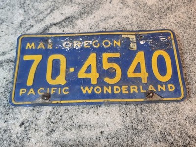 Vintage Oregon Pacific Wonderland License Plate 70-4540 Blue