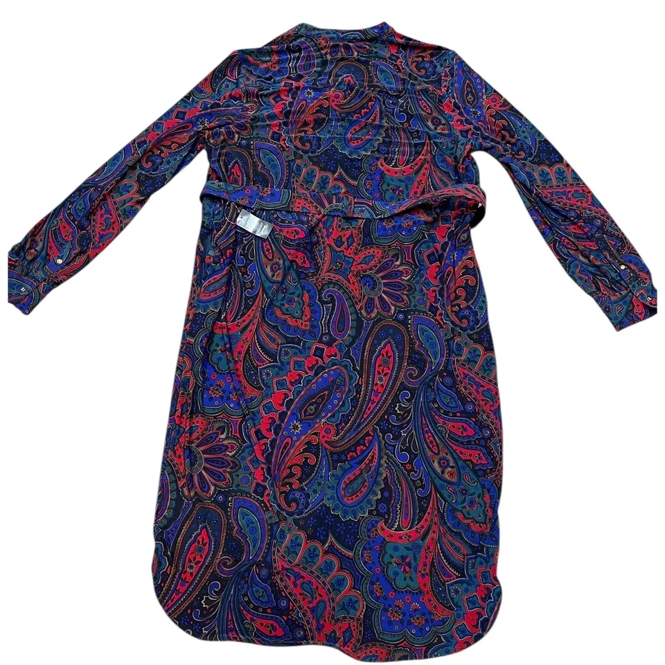 Novo Vestido Camisa Lauren Ralph Lauren Paisley com Cinto Jersey Tamanho XL Midi Preppy - Imagem 2 de 4