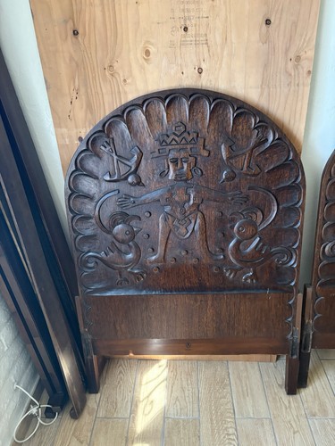 Antique Mayan Twin Beds Solid mahogany beautiful carved /his/hers   Kimble.