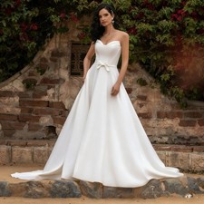 Elegant Satin A-Line Wedding Dress Sweetheart Floor Length Bride Gown Customize