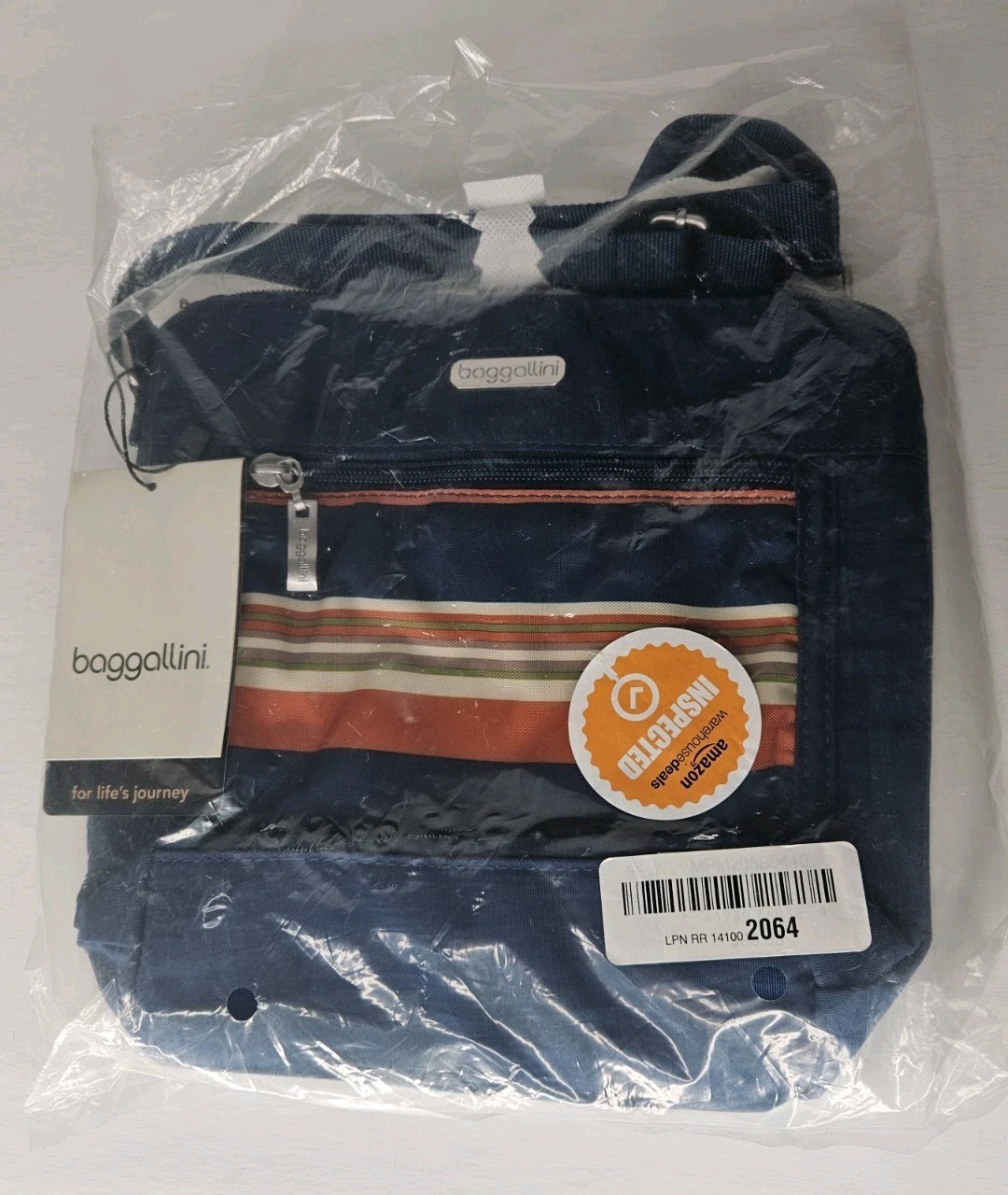 baggallini Pacific Stripe Blue RFID Pocket Medium Crossbody 