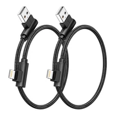 iPhone Charger 1ft 90 Degree 2 Pack MFi Certified Elbow Short Lightning Cable