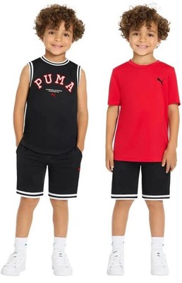 NWT! PUMA Kids Boys' 3-piece Active Set Shorts Shirts , Red/Black,2T/3T/4T/5T/6T