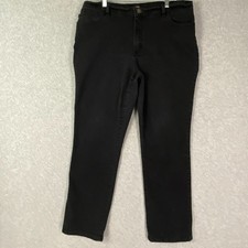 Lee Jeans Womens Sz 16 Black Relaxed Fit Straight Leg Stretch Med Wash Denim