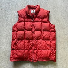 Men's Vintage 80's Sears Western Goose Down Orange Puffer Zip Up Vest Sz Large
