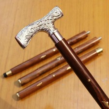 Handmade Brass Antique Style Derby Head Handle Brown Wooden Cane Walking Stick