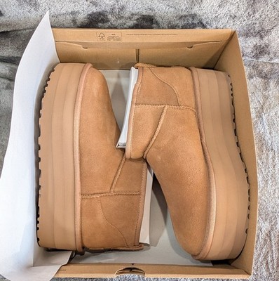 Brown, Classic Ultra Mini Platform Ugg Boots, Women's Size 9, New In The Box