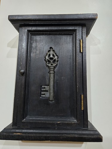 Vtg  Wood Key Cabinet Haunted Bazaar 12.5"X9.5"X3.5" Primitive/Rustic Creepy Rd.