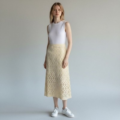 Tibi Aleyda Laser Cut Diamond Ivory Faux Suede Midi Skirt NWT Size 6 $595 Retail