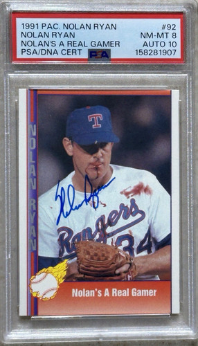 1991 PACIFIC NOLAN RYAN #92 PSA 8 DNA / AUTO 10 BEAUTIFULLY SIGNED AUTOGRAPH!!