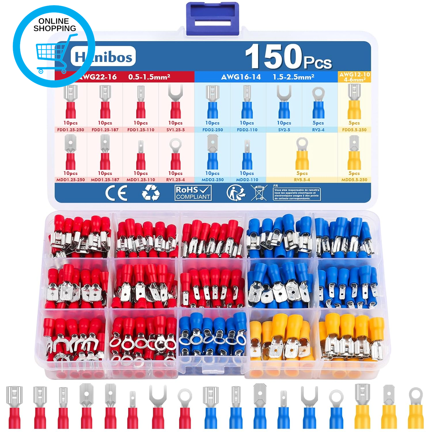 150 Pcs Insulated Crimp Terminals 0.5-6.0Mm² Electrical Crimp Connectors Male an