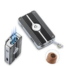 Galiner Windproof Classic Cigar Lighter 3 Torch Jet Flame Metal Refillable Punch