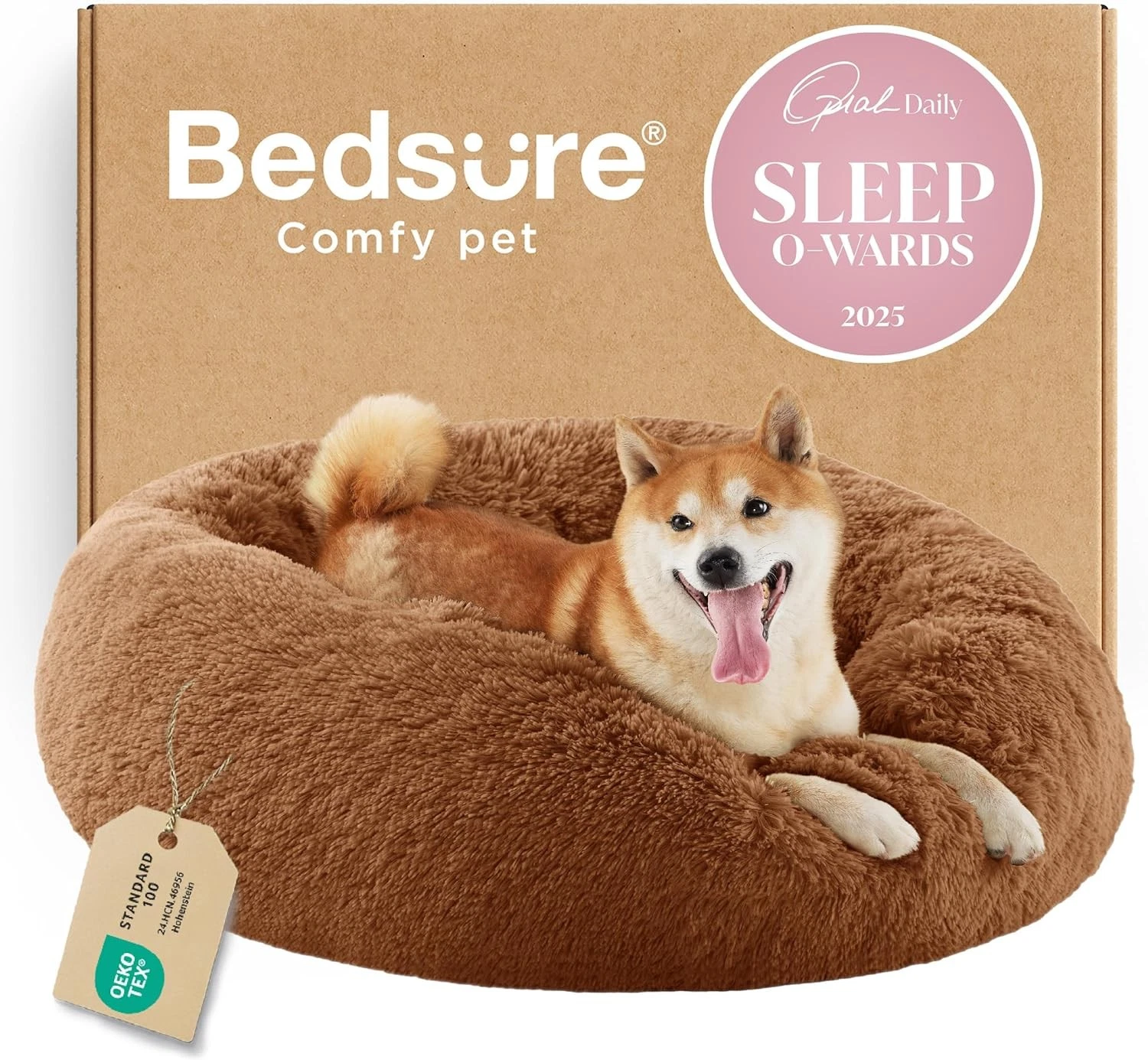 Calming Dog Bed for Dogs - Donut Washable Pet Bed, Anti-Slip