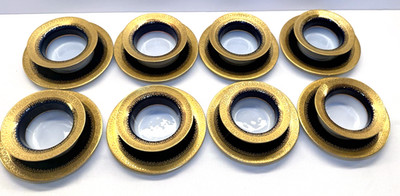 Antique Jean Pouyat Limoges JPL Ramekin & Saucer Sets Cobalt & 22K Gold Set of 8