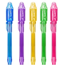 Invisible Spy Ink Pen 5 PCS, With UV Pen Light, Party Favors for Kids 8-12, Stoc