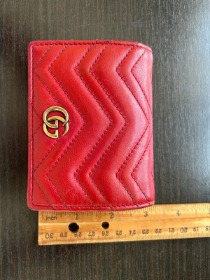 Gucci GG Marmont Small Bi-Fold Wallet Dark Red Chevron Quilted Logo Women