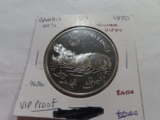 N7 British Africa Gambia 1970 Silver 8 Shillings Hippo PROOF RARE 0.9636 Oz. ASW
