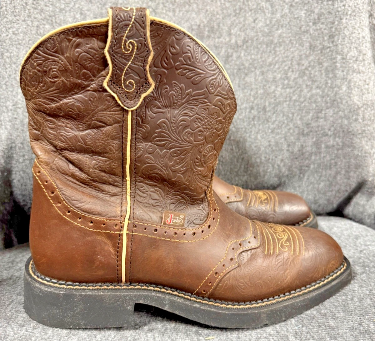 Bottes Justin Gypsy Femme UK 6.5 - Cuir Marron Brodé - Style Western Cowgirl