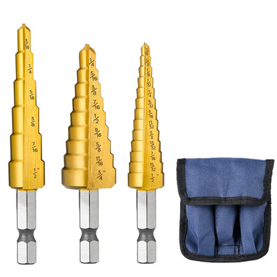 3PCS Step Drill Bit Set, HSS Titanium Step Drill Bits for Metal, 28 Sizes Steppe