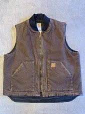 Vintage Carhartt Duck Canvas Quilt Lined Vest USA Made Full Zip V02 DKB Mens XL