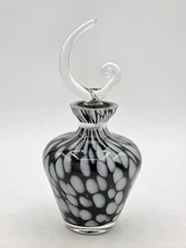Vintage 1980's Blown Cased Glass Black And White Spot Perfume Bottle